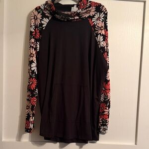 LuLaRoe Amber Black Hoodie with Floral Sleeves